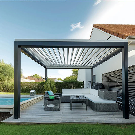 Modern Pergola Aluminum Motorized Waterproof Louver Systems for  Exterior  Garden