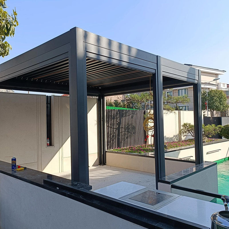 Modern Pergola Aluminum Motorized Waterproof Louver Systems for  Exterior  Garden