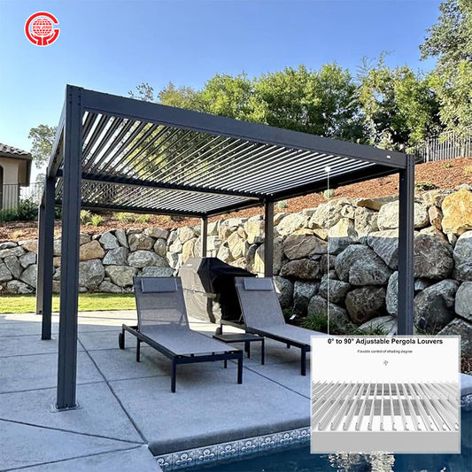 Modern automatic terrace patio outdoor arch bioclimatic aluminum pergola opening shutters roof